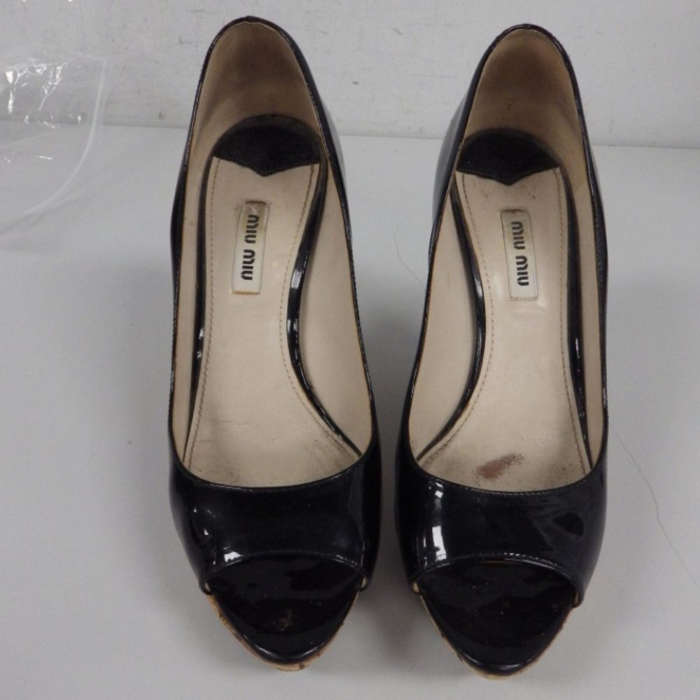 Miu Miu Black Patent Wedge Shoes
